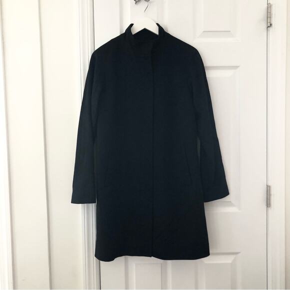 Jane Post Black Cashmere Blend Snap Button High Neck Classic A Line Coat Small - Picture 1 of 15